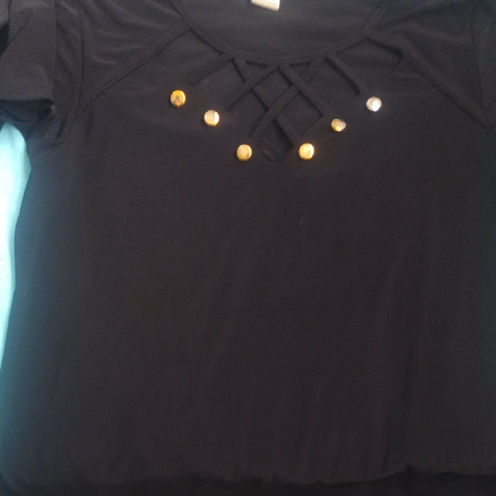 Chic Black Blouse with Gold Accents